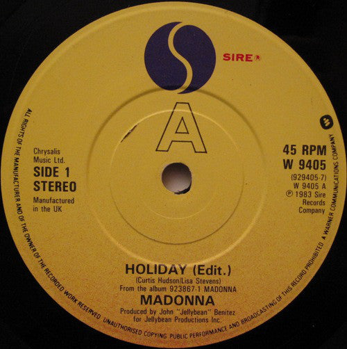 Madonna : Holiday (7", Single, Yel)