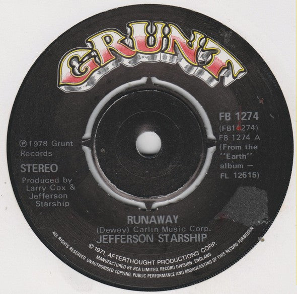 Jefferson Starship : Runaway (7", Single)