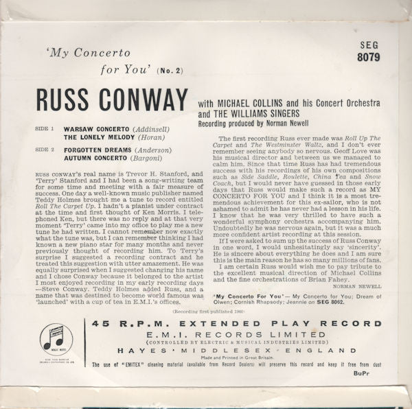 Russ Conway With Michael Collins And His Orchestra And The Williams Singers : My Concerto For You (No. 2) (7", EP, Mono)