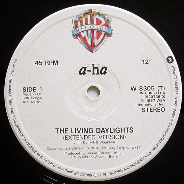 a-ha : The Living Daylights (Extended Mix) (12", Single)