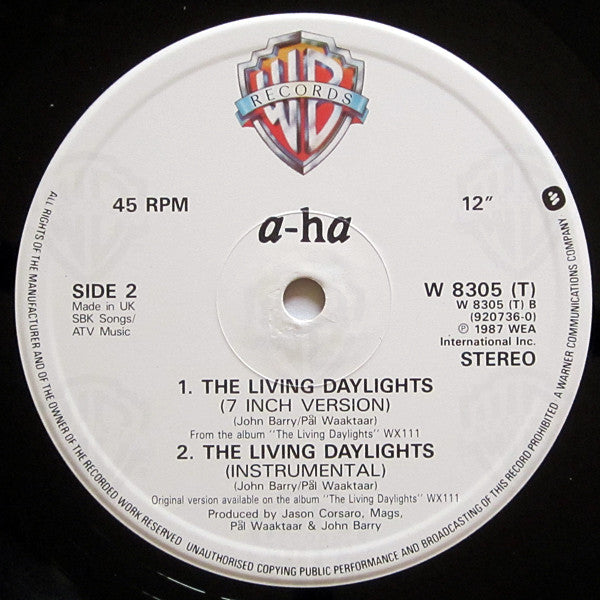 a-ha : The Living Daylights (Extended Mix) (12", Single)