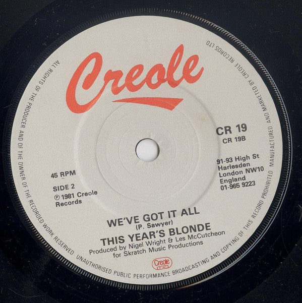 This Year's Blonde : Platinum Pop (7", Single)