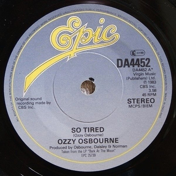 Ozzy Osbourne : So Tired (2x7", Single)