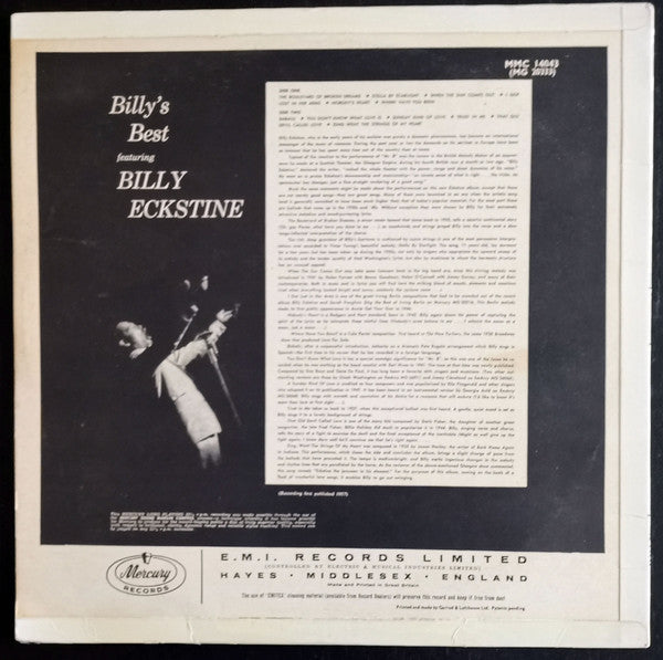 Billy Eckstine : Billy's Best! (LP, Album, Mono)