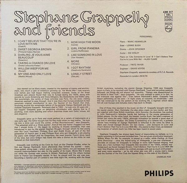 Stephane Grappelly* : Stephane Grappelly And Friends (LP, Album)