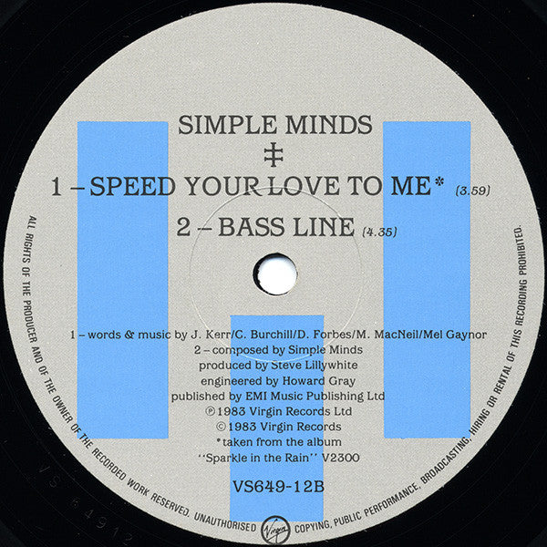 Simple Minds : Speed Your Love To Me (Extended Mix) (12", Single)