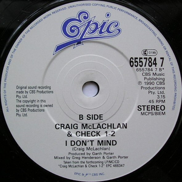 Craig McLachlan & Check 1-2 : Mona (7", Single)