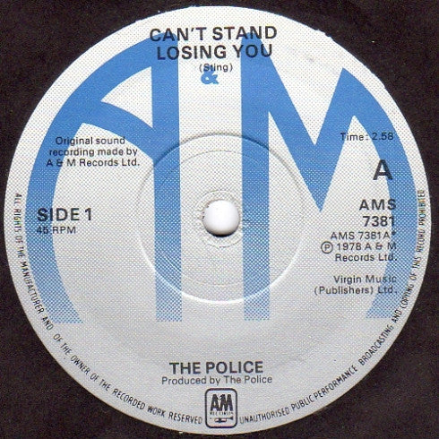 The Police : Can't Stand Losing You (7", Single, RE)