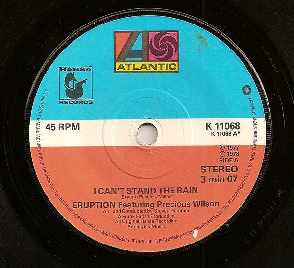 Eruption (4) : I Can't Stand The Rain (7", Single)