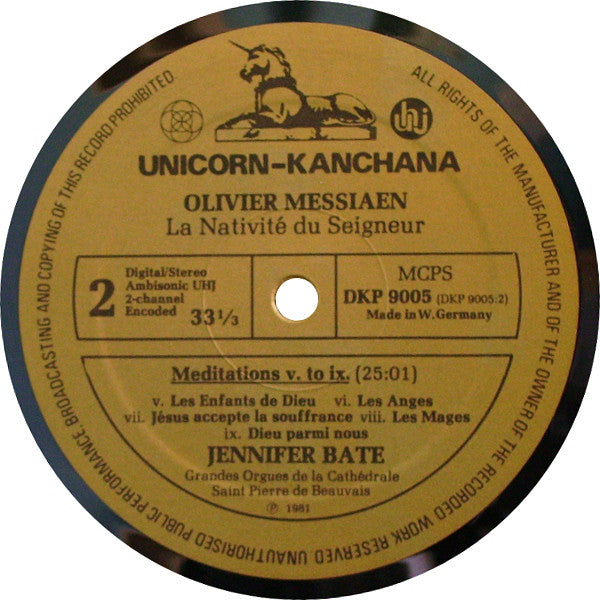 Olivier Messiaen - Jennifer Bate : Organ Works - Volume II (La Nativité Du Seigneur) (LP, Amb)