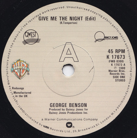 George Benson : Give Me The Night (7", Single)