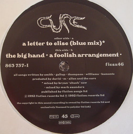 Cure* : A Letter To Elise (12", Single, S/Edition, PVC)