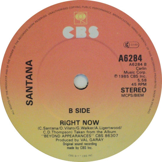 Santana : How Long / Right Now (7", Single)