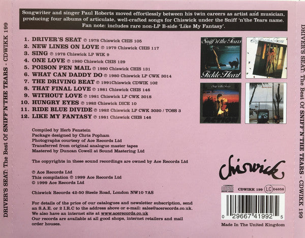 Sniff 'n' The Tears : Driver's Seat: The Best Of Sniff 'n' The Tears (CD, Comp, RP, Dis)