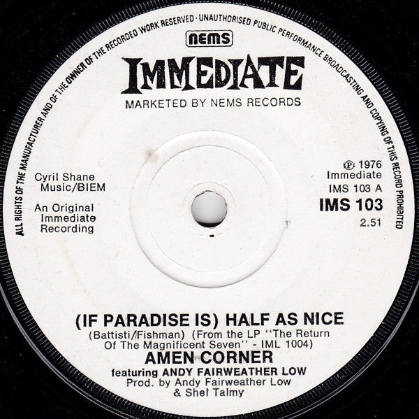 Amen Corner Featuring Andy Fairweather-Low : (If Paradise Is) Half As Nice (7", Single)