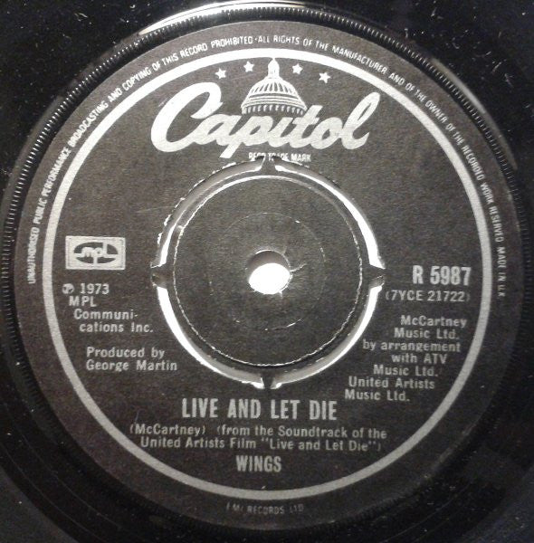 Wings (2) : Live And Let Die (7", Single, RP)