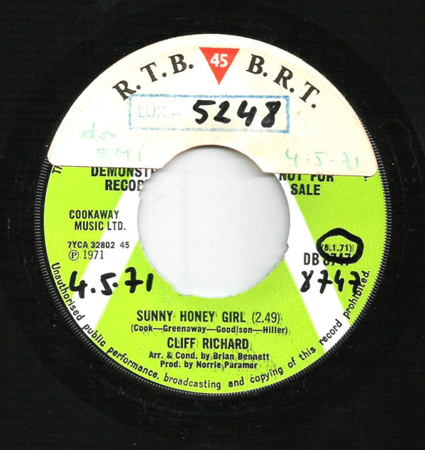 Cliff Richard : Sunny Honey Girl (7", Promo, Pus)