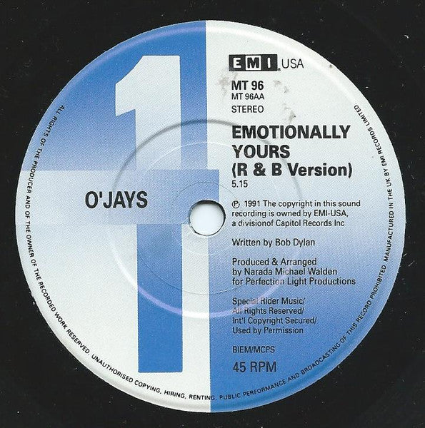 The O'Jays : Emotionally Yours (7")