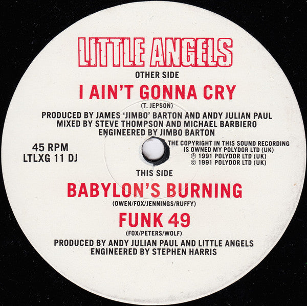 Little Angels : I Ain't Gonna Cry (12", Single, Promo)