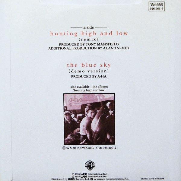 a-ha : Hunting High And Low (Remix) (7", Single, M/Print, Blu)