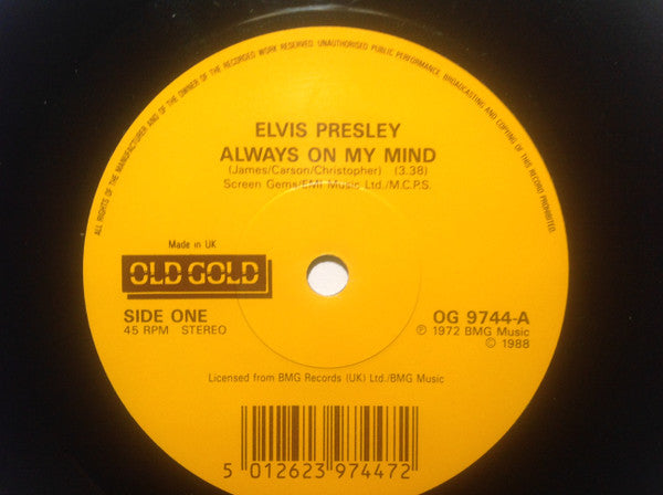 Elvis Presley : Always On My Mind (7", Single, RE)