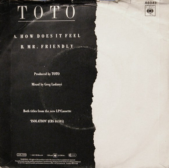 Toto : How Does It Feel (7", Single)