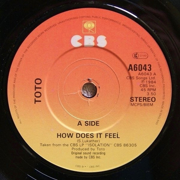 Toto : How Does It Feel (7", Single)