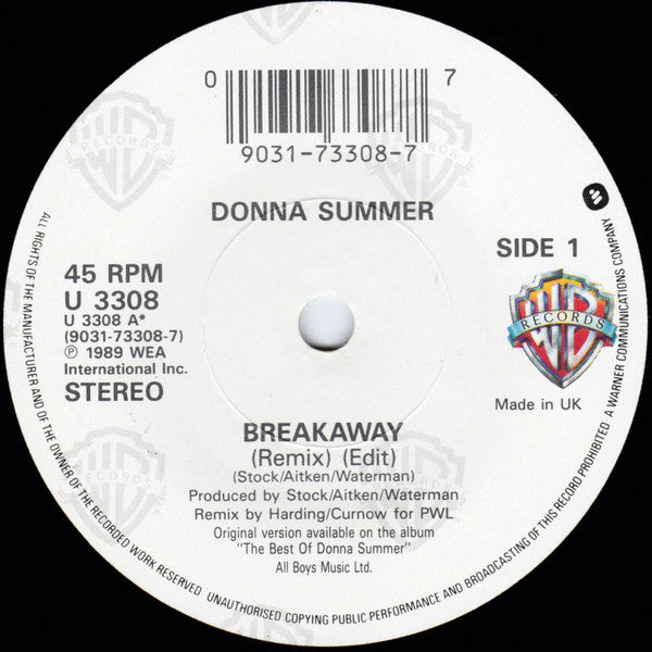 Donna Summer : Breakaway (Remix) (7", Single)