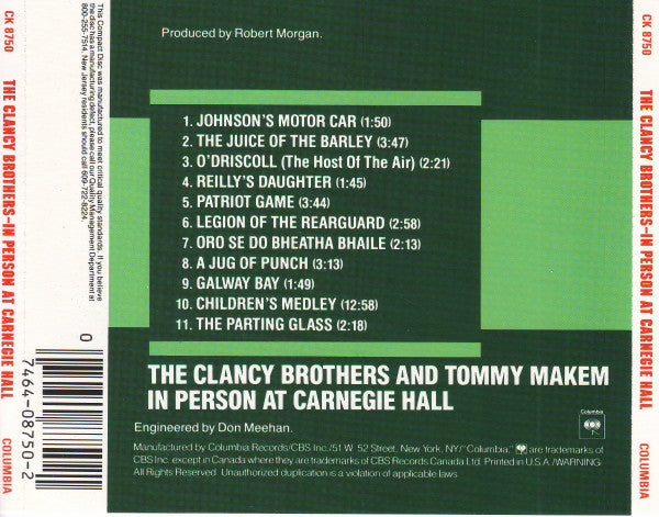 The Clancy Brothers & Tommy Makem : In Person At Carnegie Hall (CD, Album, RE, RM)