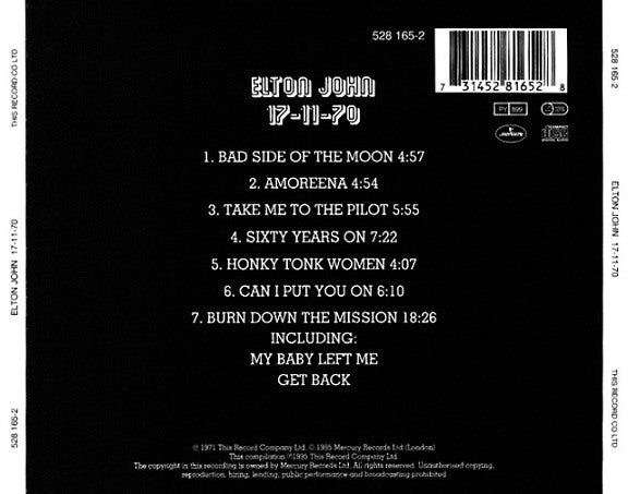 Elton John : 17-11-70 (CD, Album, RE, RM, PMD)