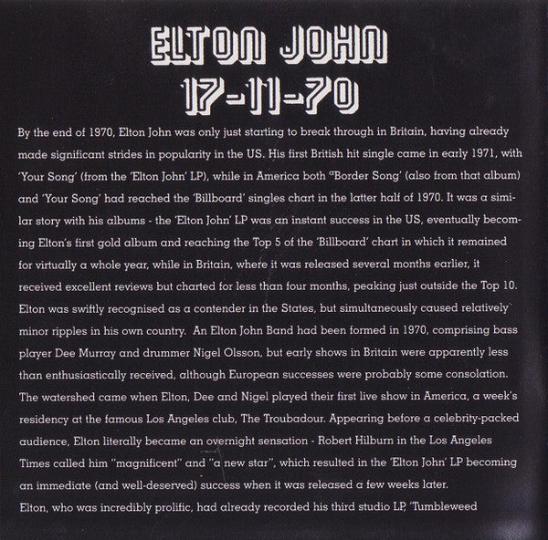 Elton John : 17-11-70 (CD, Album, RE, RM, PMD)