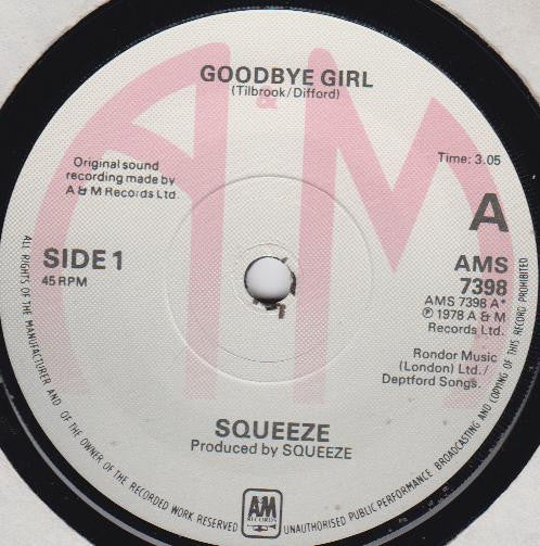 Squeeze (2) : Goodbye Girl (7", Single)