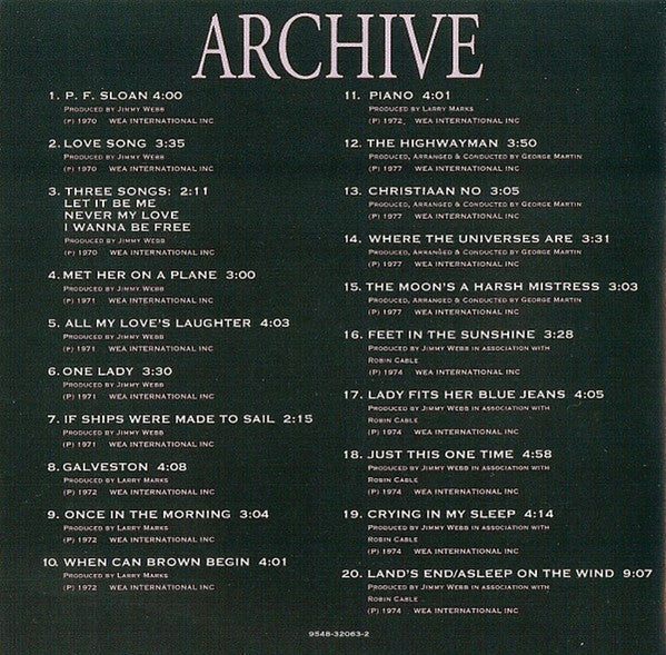 Jimmy Webb : Archive (CD, Comp)