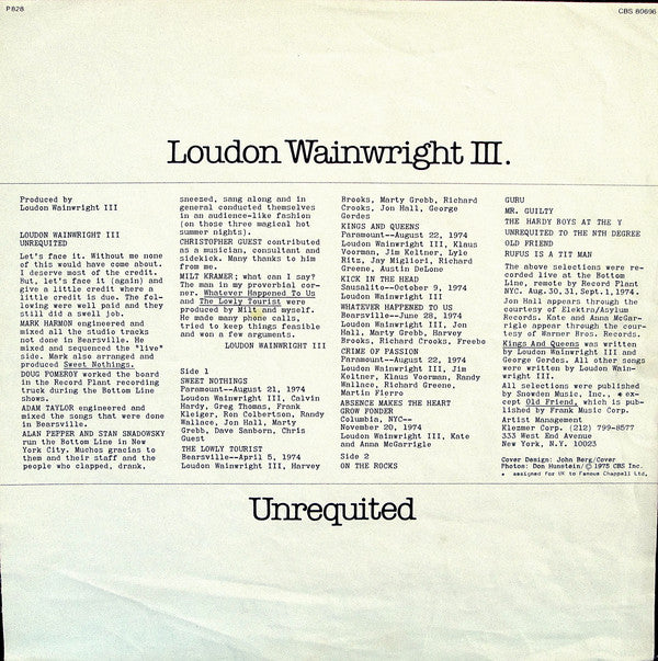 Loudon Wainwright III : Unrequited (LP, Album)