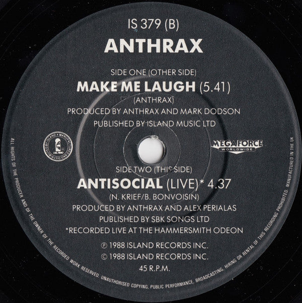 Anthrax : Make Me Laugh (7", Ltd, Die)