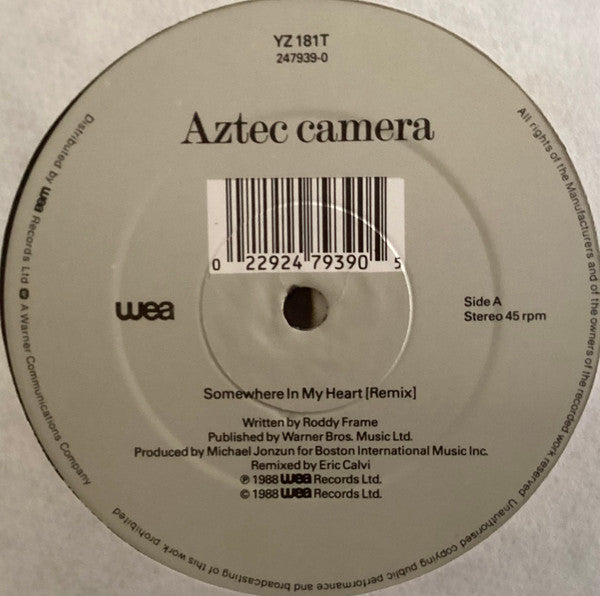 Aztec Camera : Somewhere In My Heart (12", Single, Dam)