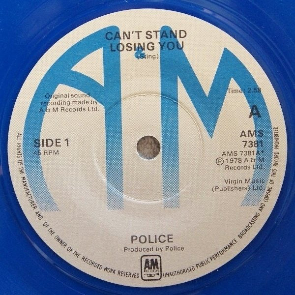 The Police : Can't Stand Losing You (7", Single, Blu)