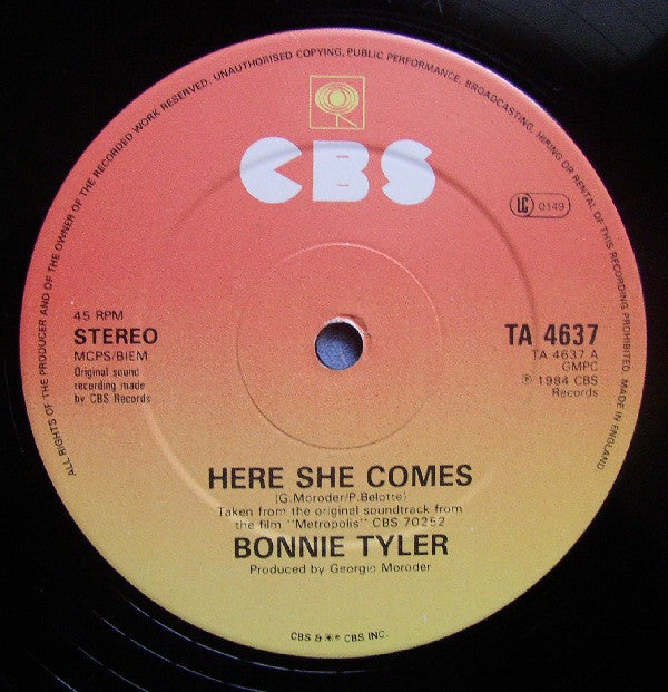 Bonnie Tyler : Here She Comes (12", Single)