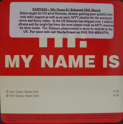 Eminem : My Name Is (CD, Single, Promo)