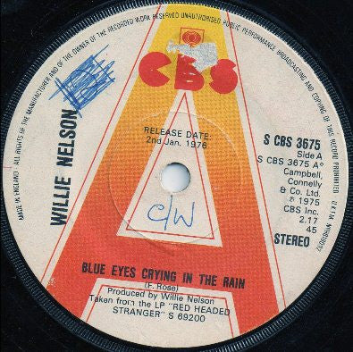 Willie Nelson : Blue Eyes Crying In The Rain (7", Promo)