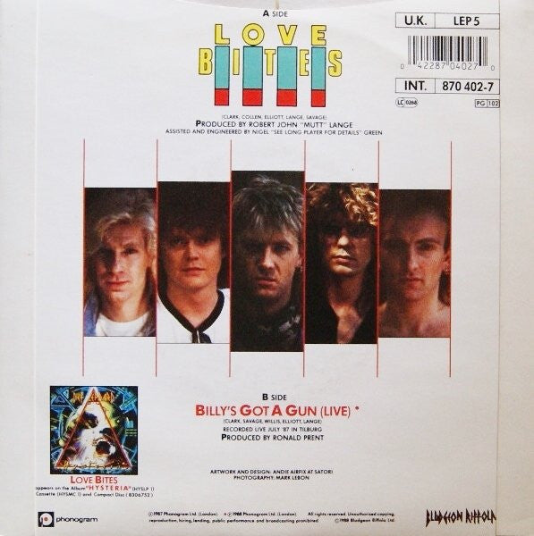 Def Leppard : Love Bites (7", Single, Pap)