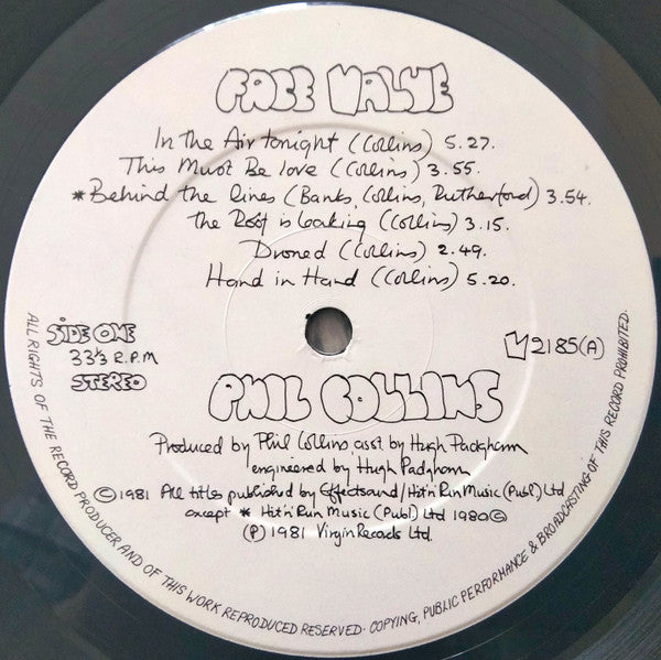 Phil Collins : Face Value (LP, Album, Gat)
