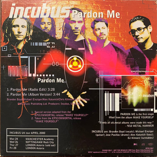 Incubus (2) : Pardon Me (CD, Single, Promo, Car)