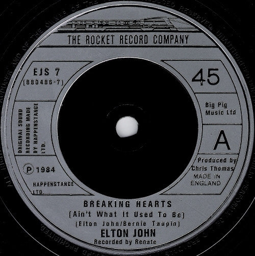 Elton John : Breaking Hearts (7", Single)