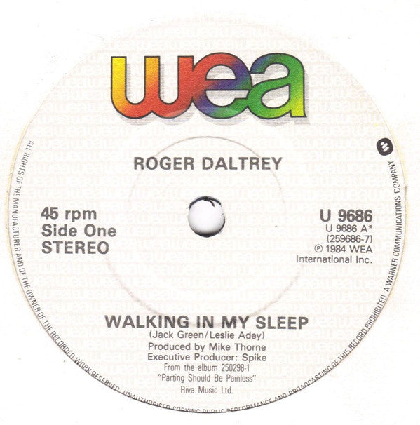 Roger Daltrey : Walking In My Sleep (7", Single)