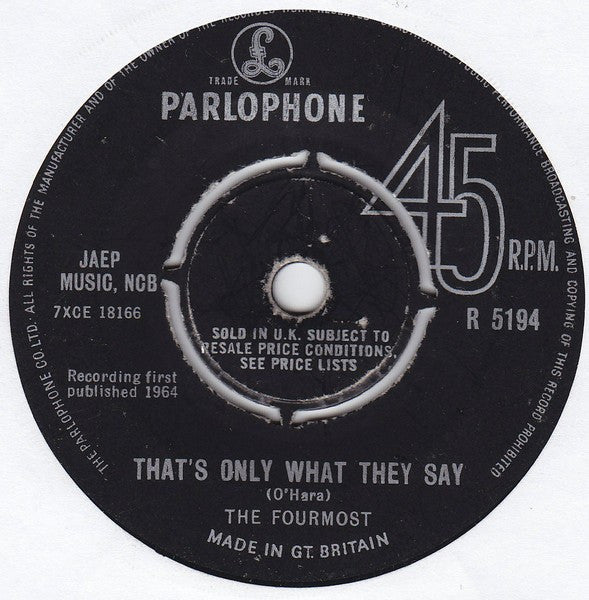 The Fourmost : Baby I Need Your Loving (7", Single)