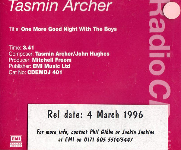 Tasmin Archer : One More Good Night With The Boys (CD, Single, Promo)