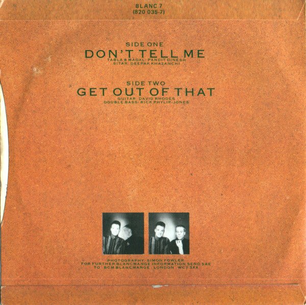 Blancmange : Don't Tell Me (7", Single, Pap)