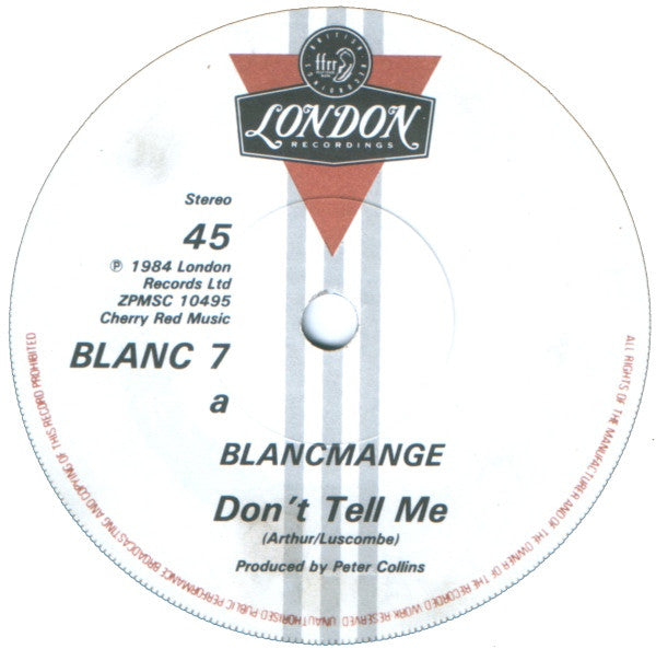 Blancmange : Don't Tell Me (7", Single, Pap)