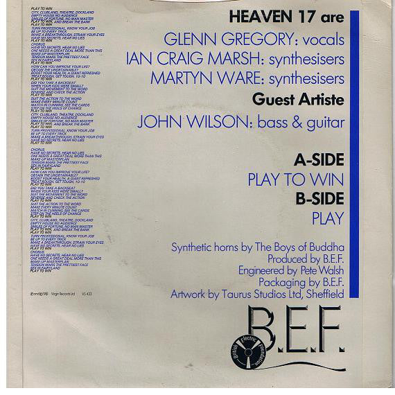 Heaven 17 : Play To Win (7", Single, Car)